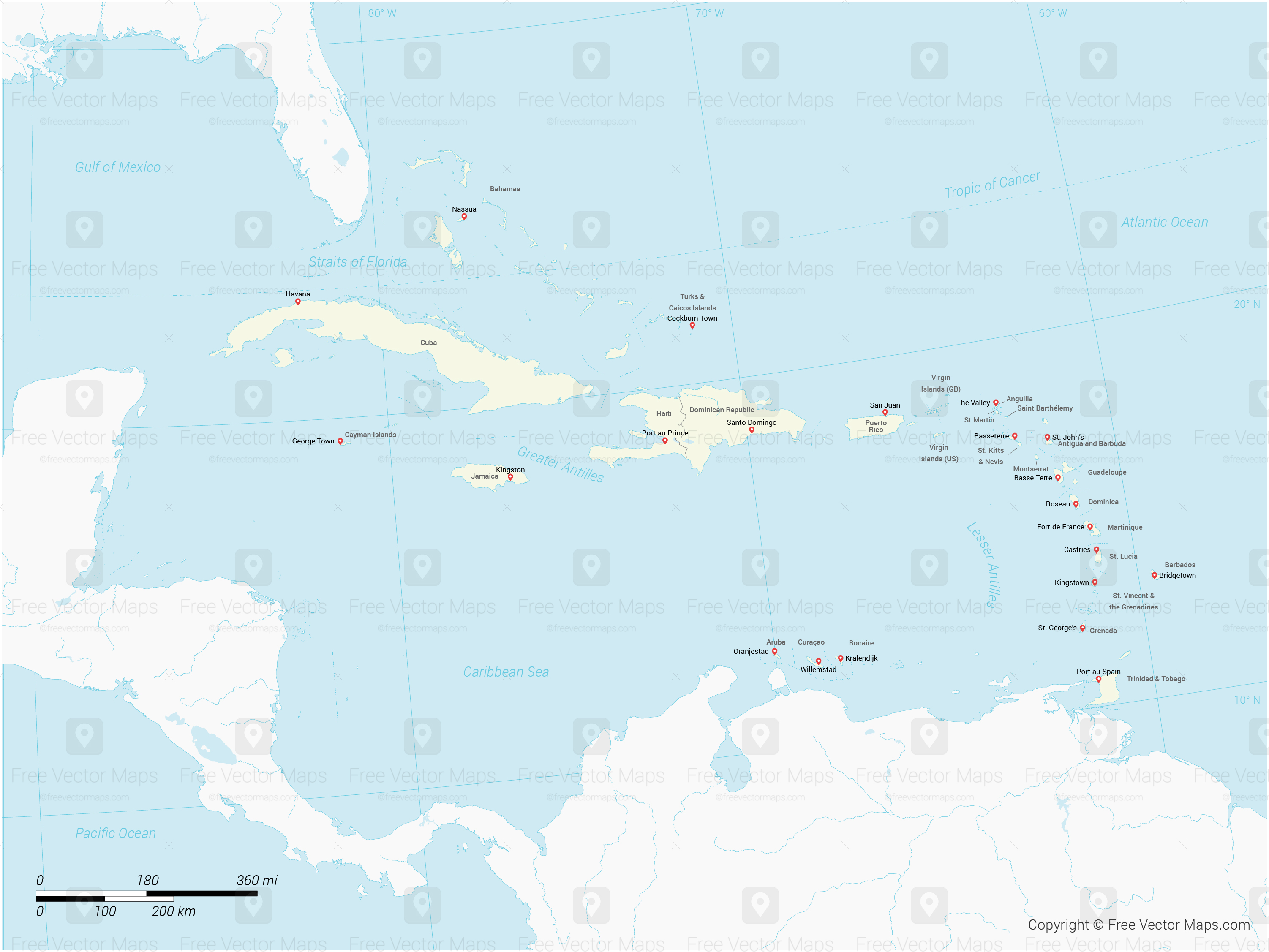 Caribbean Map Free Map Of The Caribbean Islands